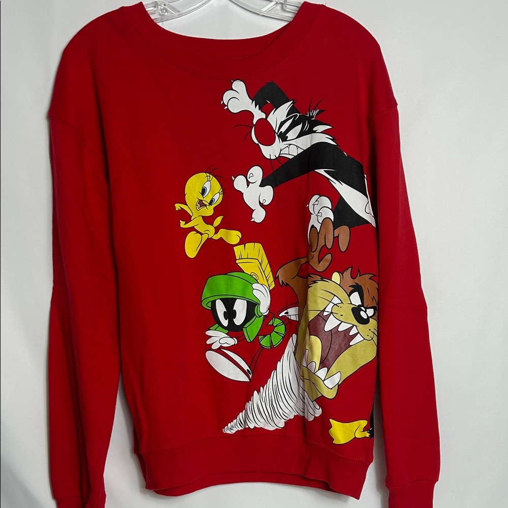 Warner Brothers Red Looney Tunes Sweatshirt Size Medium 7-9 Graphic Front Shirt